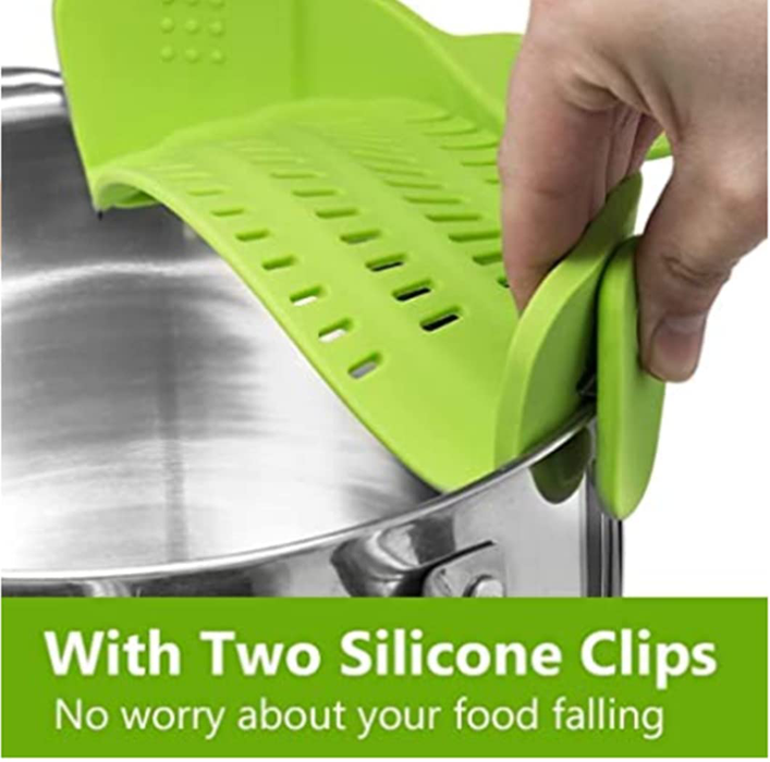 Kitchen Gizmo Snap N Strain Adjustable Silicone Clip On Strainer for Pots, Pans and Bowls - Lime Green