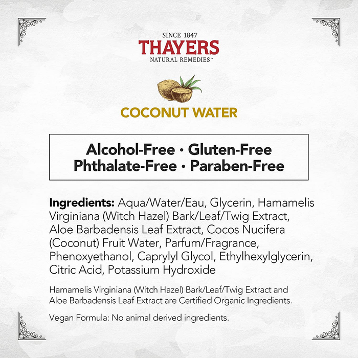 THAYERS Alcohol-Free Coconut Water Witch Hazel Facial Toner with Aloe Vera Formula, 12 Ounce