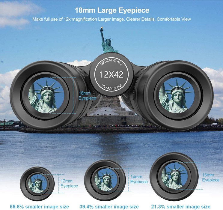 12x42 High Definition Binoculars for Adults with Universal Phone Adapter - Super Bright Binoculars with Large View- Lightweight Waterproof Binoculars for Bird Watching Hunting stargazing Hiking Sports