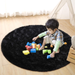 junovo Round Fluffy Soft Area Rugs for Kids Girls Room Princess Castle Plush Shaggy Carpet Cute Circle Nursery Rug for Kids Baby Girls Bedroom Living Room Home Decor Circular Carpet, 4ft Black