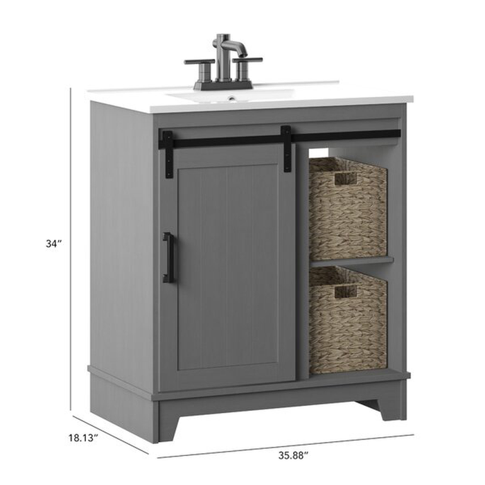 Braylen Sliding Barn Door 36" Single Bathroom Vanity Set