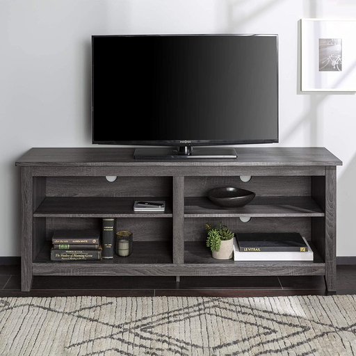 Walker Edison Wren Classic 4 Cubby TV Stand for TVs up to 65 Inches, 58 Inch, Charcoal