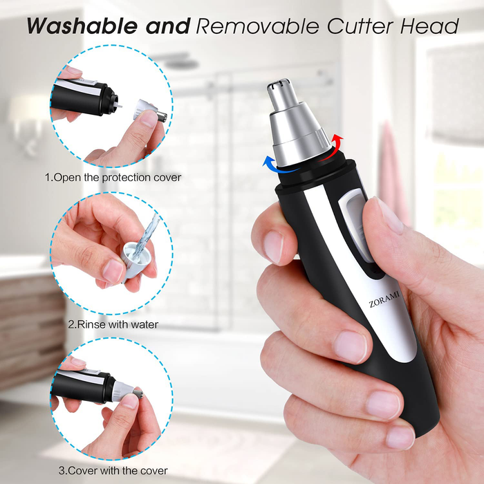 Ear and Nose Hair Trimmer Clipper - 2021 Professional Painless Eyebrow & Facial Hair Trimmer for Men Women, Battery-Operated Trimmer with IPX7 Waterproof, Dual Edge Blades for Easy Cleansing Black