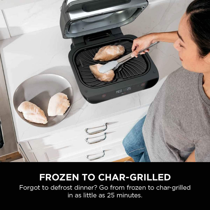 Ninja FG551 Foodi Smart XL 6-in-1 Indoor Grill with 4-Quart Air Fryer Roast Bake Dehydrate Broil and Leave-In Thermometer, with Extra Large Capacity, and a Stainless Steel Finish