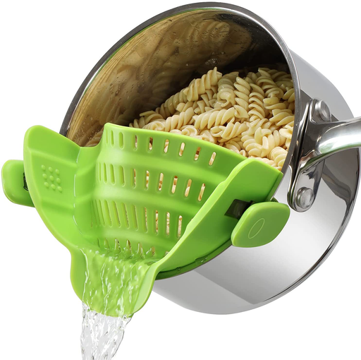 Upgraded Clip on Pot Strainer Silicone Colander Hands-free Drainer Kitchen Gadgets, Heat Resistant for Pasta Spaghetti Meat Grease Fits Pots Pans Bowls, Green