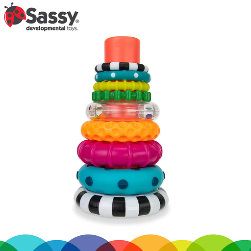 Sassy Stacks of Circles Stacking Ring STEM Learning Toy, 9 Piece Set, Age 6+ Months