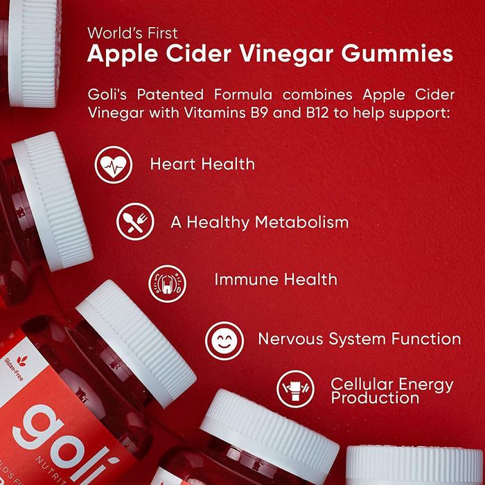 Apple Cider Vinegar Gummy Vitamins by Goli Nutrition - Immunity & Detox - (1 Pack, 60 Count, with The Mother, Gluten-Free, Vegan, Vitamin B9, B12, Beetroot, Pomegranate)