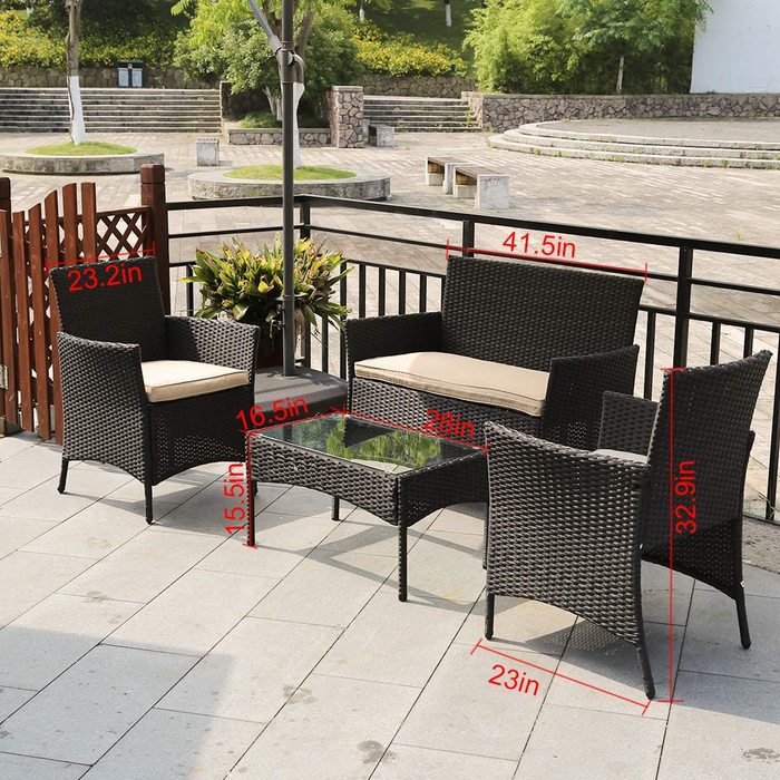 FDW Patio Furniture Set 4 Pieces Outdoor Rattan Chair Wicker Sofa Garden Conversation Bistro Sets for Yard,Pool or Backyard