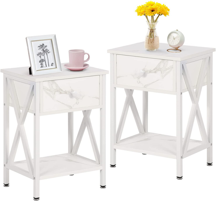 VECELO Modern X-Design Night Stand, Versatile Nightstands, End Drawer Storage Shelf Side Table, Pure White/Set of 2