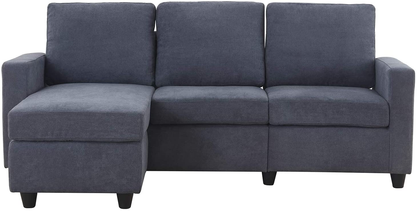 HONBAY Convertible Sectional Sofa Couch, L-Shaped Couch with Modern Linen Fabric for Small Space Dark Grey