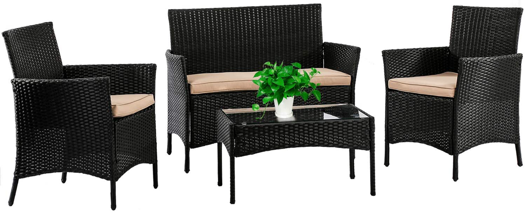 FDW Patio Furniture Set 4 Pieces Outdoor Rattan Chair Wicker Sofa Garden Conversation Bistro Sets for Yard,Pool or Backyard