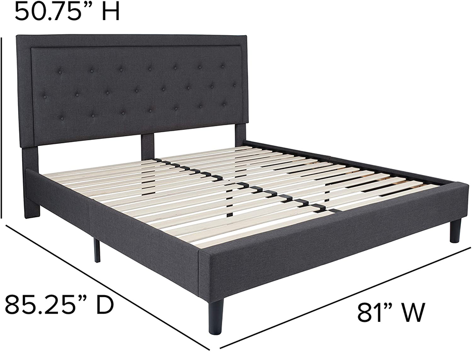 Flash Furniture Roxbury King Size Tufted Upholstered Platform Bed in Dark Gray Fabric