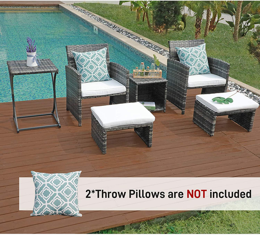 OC Orange-Casual Patio Furniture Conversation Set with Ottoman Grey Wicker Patio Set with Footstools, Balcony Furniture for Apartments