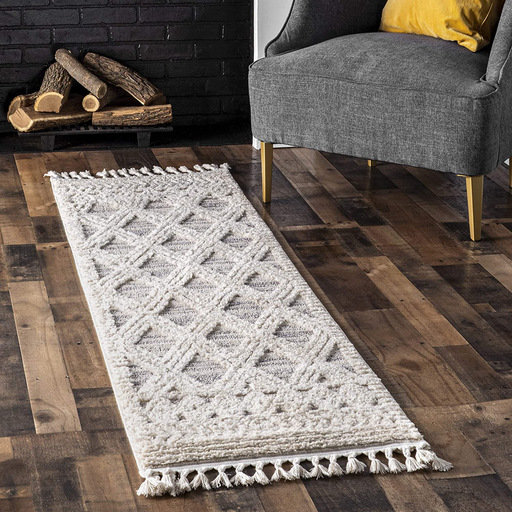 nuLOOM Ansley Soft Lattice Textured Tassel Runner Rug, 2' x 6', Beige