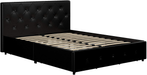 DHP Dakota Upholstered Faux Leather Platform Bed with Storage Drawers - Queen Size (Black)