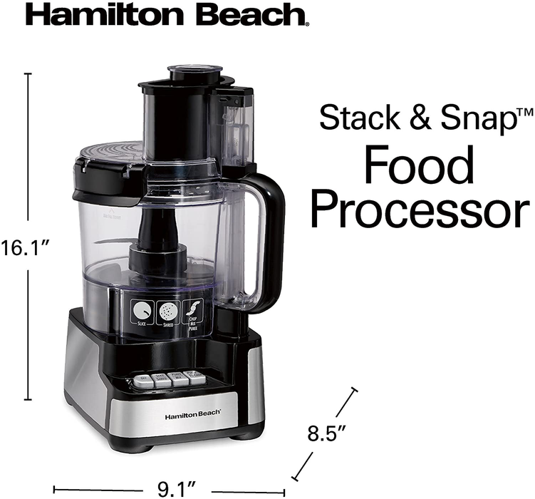 Hamilton Beach 12-Cup Stack & Snap Food Processor & Vegetable Chopper, Black (70725A)