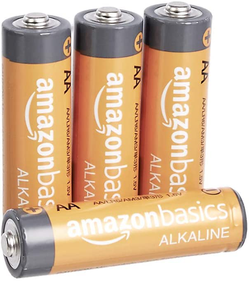 Amazon Basics 4 Pack AA High-Performance Alkaline Batteries, 10-Year Shelf Life, Easy to Open Value Pack