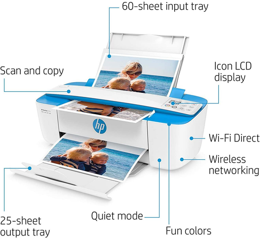 HP DeskJet 3755 Compact All-in-One Wireless Printer, HP Instant Ink, Works with Alexa - Blue Accent (J9V90A)