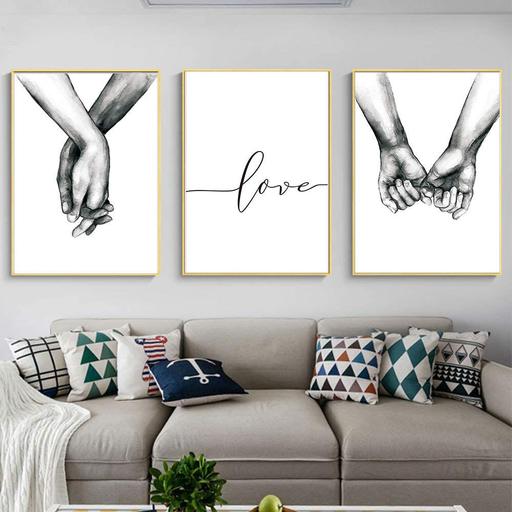 Kiddale Love and Hand in Hand Wall Art Canvas Print Poster,Simple Fashion Black and White Sketch Art Line Drawing Decor for Home Living Room Bedroom Office(Set of 3 Unframed, 16x20 inches)