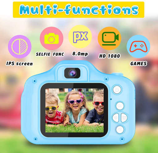 Seckton Upgrade Kids Selfie Camera, Christmas Birthday Gifts for Boys Age 3-9, HD Digital Video Cameras for Toddler, Portable Toy for 3 4 5 6 7 8 Year Old Boy with 32GB SD Card-Blue