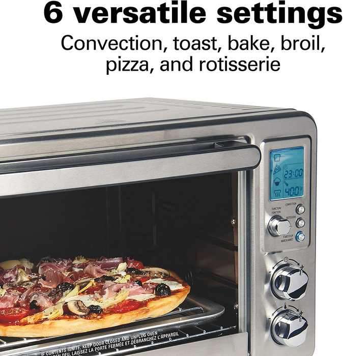 Hamilton Beach 31190C Digital Display Countertop Convection Toaster Oven with Rotisserie, Large 6-Slice, Stainless Steel