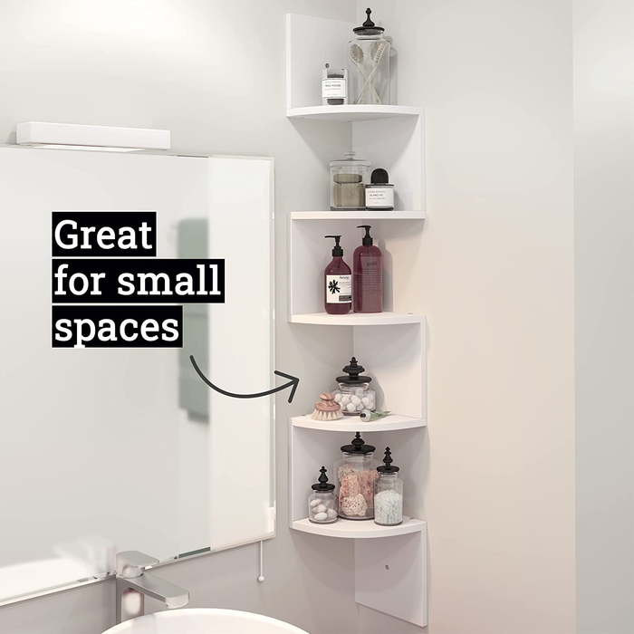 Corner Shelf, Greenco 5 Tier Floating Shelves for Wall, Easy-to-Assemble Wall Mount Corner Shelves for Bedrooms and Living Rooms, Espresso Finish
