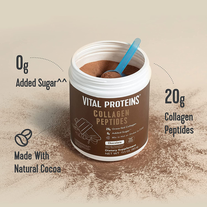 Vital Proteins Chocolate Collagen Powder Supplement (Type I, III) for Skin Hair Nail Joint - Hydrolyzed Collagen - Dairy & Gluten Free - 27g per Serving - Chocolate Flavor, 26.8 oz Canister