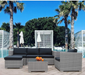 Polar Aurora 6pcs Patio Furniture Set PE Gray Rattan Wicker Sectional Outdoor Sofa Set Outside Couch w/Black Washable Seat Cushions & Modern Glass Coffee Table