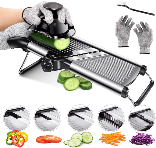Mandoline Food Slicer Adjustable Thickness for Cheese Fruits Vegetables Stainless Steel Food Cutter Slicer Dicer with Extra Brush and Blade Guard for Kitchen