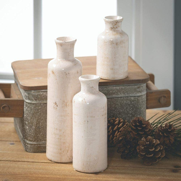Sullivans Ceramic Vase Set - 3 Small Vases, Rustic Home Decor, Modern Farmhouse; Ideal Shelf Décor, Table Décor, Bookshelf, Mantle, Entryway- Distressed White (CM2333)