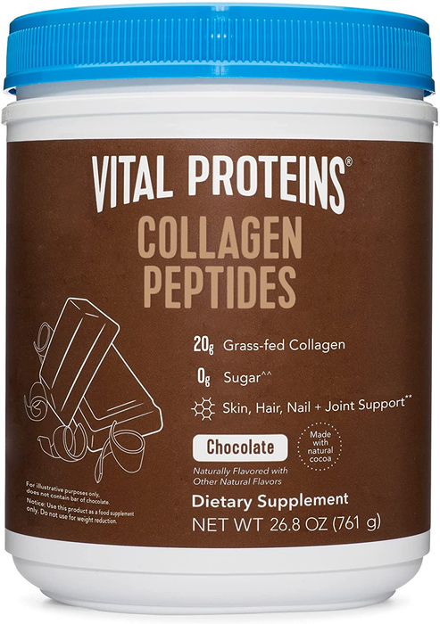 Vital Proteins Chocolate Collagen Powder Supplement (Type I, III) for Skin Hair Nail Joint - Hydrolyzed Collagen - Dairy & Gluten Free - 27g per Serving - Chocolate Flavor, 26.8 oz Canister