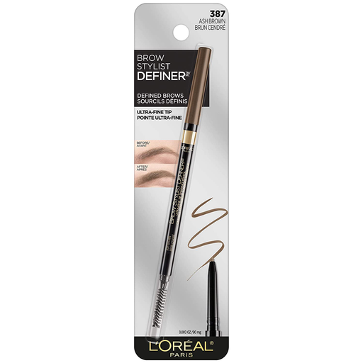 L'Oreal Paris Makeup Brow Stylist Definer Waterproof Eyebrow Pencil UltraFine Mechanical Pencil Draws Tiny Brow Hairs Fills in Sparse Areas Gaps Ounce Count, Ash Brown, 0.003 Fl Oz