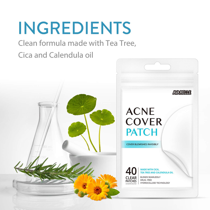 Avarelle Acne Pimple Patches (40 Count) Hydrocolloid Acne Spot Treatment with Tea Tree Oil, Calendula Oil and Cica, Vegan, Cruelty Free Certified (40 PATCHES)
