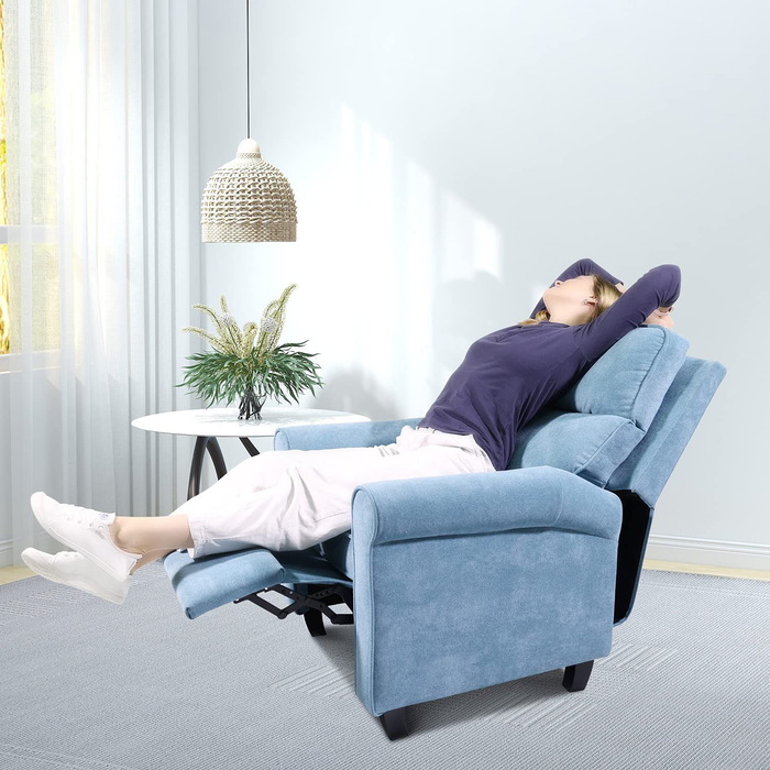 Recliner Chair, Living Room Chair Fabric Push Back Single Reclining Sofa Home Theater Seating Indoor Lounge Furniture for Bedroom, and Other Home Spaces, Blue