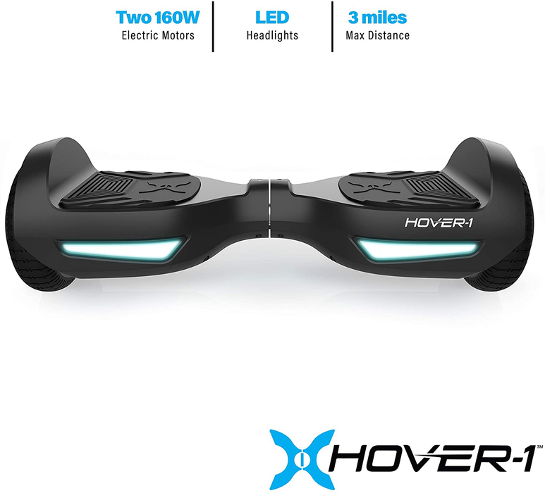 Hover-1 Drive Electric Hoverboard | 7MPH Top Speed, 3 Mile Range, Long Lasting Lithium-Ion Battery, 6HR Full-Charge, Path Illuminating LED Lights, Black