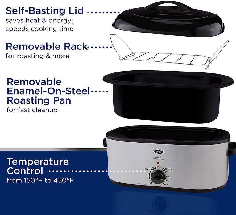 Roaster Oven 22 Quart Electric, Turkey Roaster with Self-Basting Lid  Design, Large Stainless Steel Electric Turkey Roaster Oven Fits Turkeys Up  to