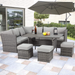 U-MAX 7 Pieces Patio Furniture Set Outdoor Sectional Sofa Conversation Set All Weather Wicker Rattan Couch Dining Table & Chair with Ottoman, Gray