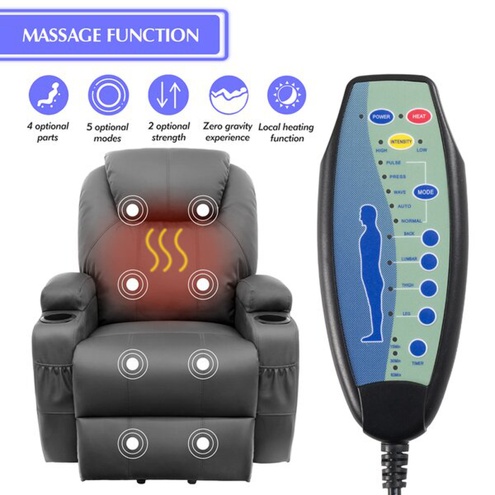 Faux Leather Power Reclining Heated Massage Chair