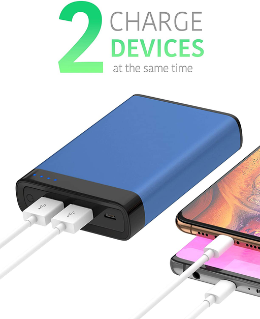 TALK WORKS Portable Charger Power Bank USB Battery Pack 10000 mAh - External Cell Phone Backup Supply for Apple iPhone 13, 12, 11, XR, XS, X, 8, 7, 6, SE, iPad, Android for Samsung Galaxy - Blue