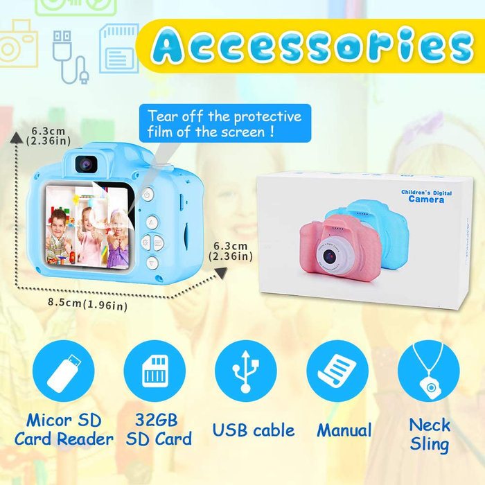 Seckton Upgrade Kids Selfie Camera, Christmas Birthday Gifts for Boys Age 3-9, HD Digital Video Cameras for Toddler, Portable Toy for 3 4 5 6 7 8 Year Old Boy with 32GB SD Card-Blue