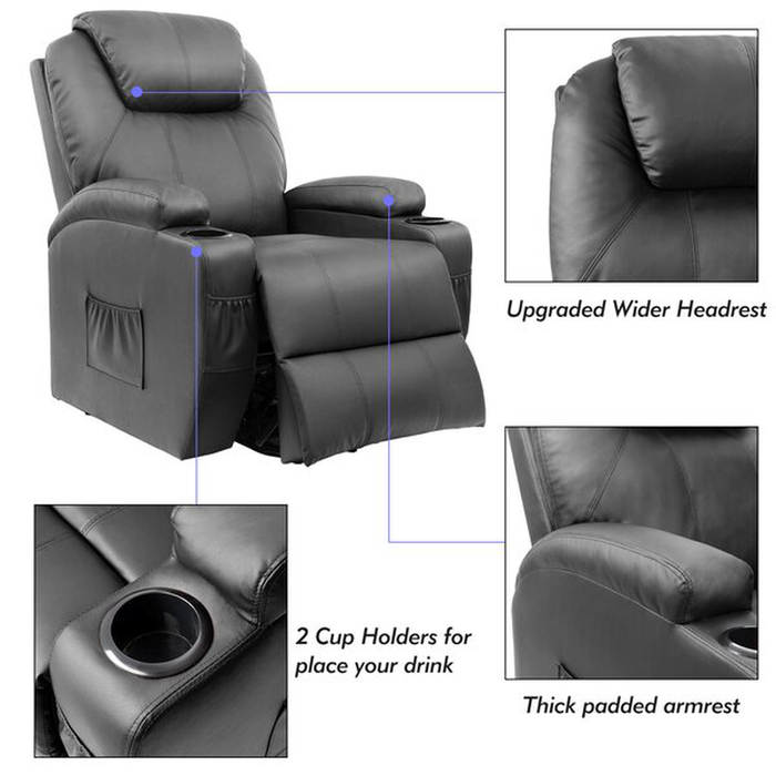 Faux Leather Power Reclining Heated Massage Chair