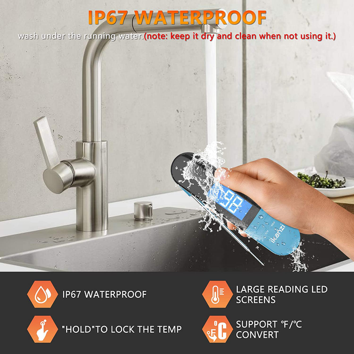 Meat Thermometer for Cooking Food Thermometer Digital Instant Read Kitchen Cooking Thermometer with Backlight LCD for Grilling/BBQ/Baking/Candy/Liquids/Oil(Blue)