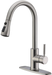 WEWE Single Handle High Arc Brushed Nickel Pull Out Kitchen Faucet,Single Level Stainless Steel Kitchen Sink Faucets with Pull Down Sprayer