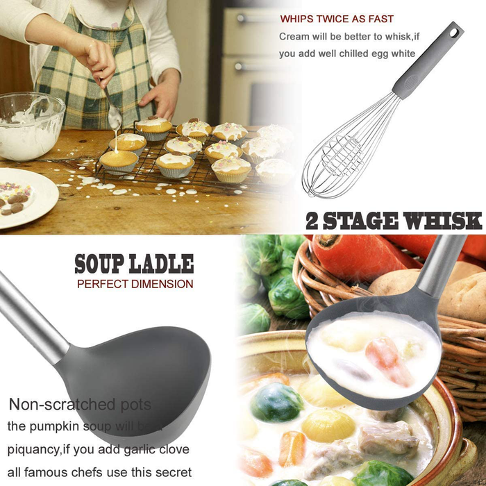 Kitchen Utensil Set,Silicone Cooking Utensils,Stainless Steel Kitchen Utensils Set,Silicone Spatula Set Utensil Set,Silicone Utensils Cooking Utensil Set,Kitchen Tools Gadgets