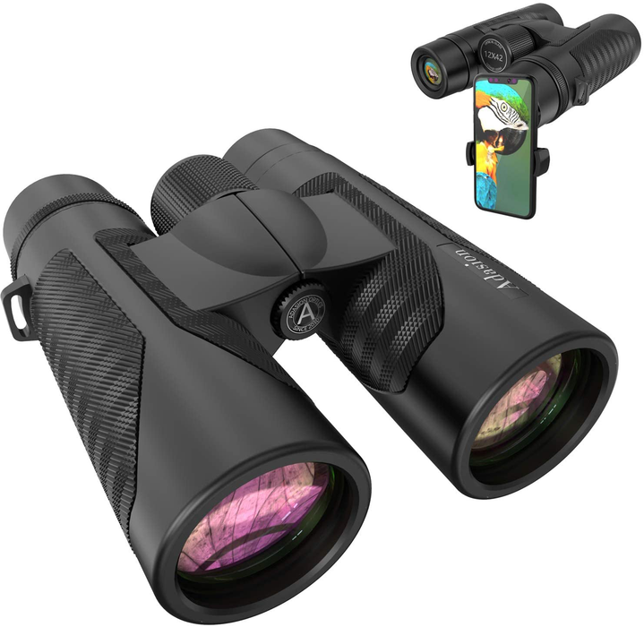 12x42 High Definition Binoculars for Adults with Universal Phone Adapter - Super Bright Binoculars with Large View- Lightweight Waterproof Binoculars for Bird Watching Hunting stargazing Hiking Sports