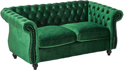 GDFStudio Christopher Knight Home 61 75 X 33 27 Karen Traditional Chesterfield Loveseat Sofa, Emerald and Dark Brown, 61.75 x 33.75 x 27.75