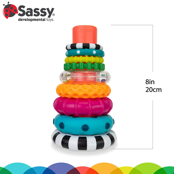 Sassy Stacks of Circles Stacking Ring STEM Learning Toy, 9 Piece Set, Age 6+ Months