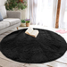 junovo Round Fluffy Soft Area Rugs for Kids Girls Room Princess Castle Plush Shaggy Carpet Cute Circle Nursery Rug for Kids Baby Girls Bedroom Living Room Home Decor Circular Carpet, 4ft Black