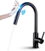 HGN Touch Activated Kitchen Faucets with Pull Down Sprayer,Single Handle Smart Faucet for Kitchen Sinks,304 Stainless Steel,Matte Black,Without Deck Plate.