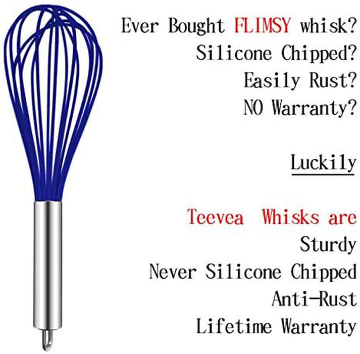 TEEVEA (Upgraded) 3 Pack Very Sturdy Kitchen Silicone Whisk Balloon Wire Whisk Set Egg Beater for Blending Whisking Beating Stirring Cooking Baking